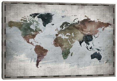 World Map With Country Names Canvas Art Print - 3-Piece Map Art