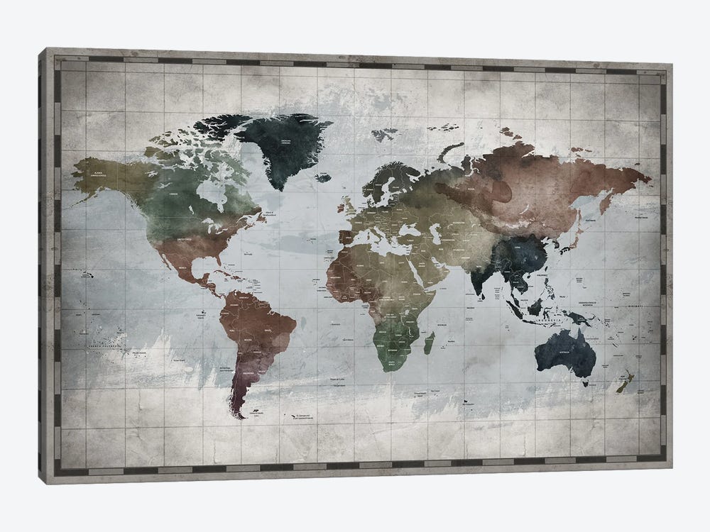 World Map With Country Names by WallDecorAddict 1-piece Canvas Wall Art