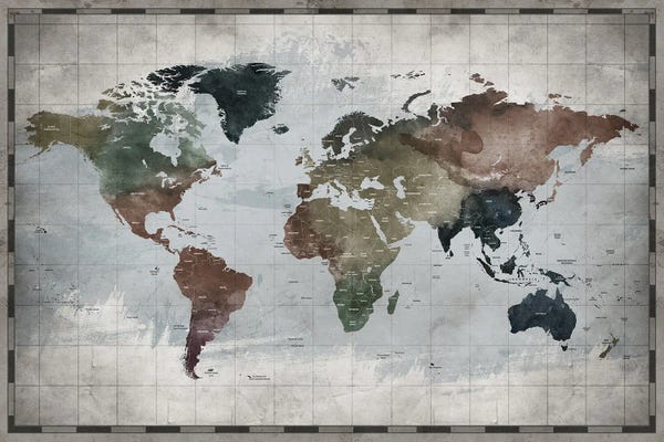 Large Map Art - Canvas Prints: World Map With Country Names by WallDecorAddict