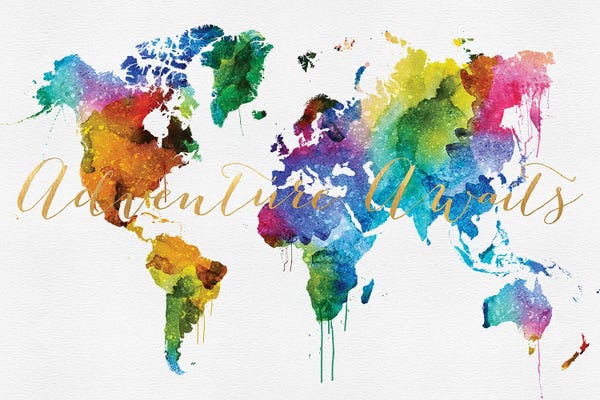 Inspirational Office: World Map Colorful Style Adventure Awaits by WallDecorAddict