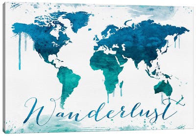 World Map Wanderlust Bluish Style Canvas Art Print - Maps & Geography