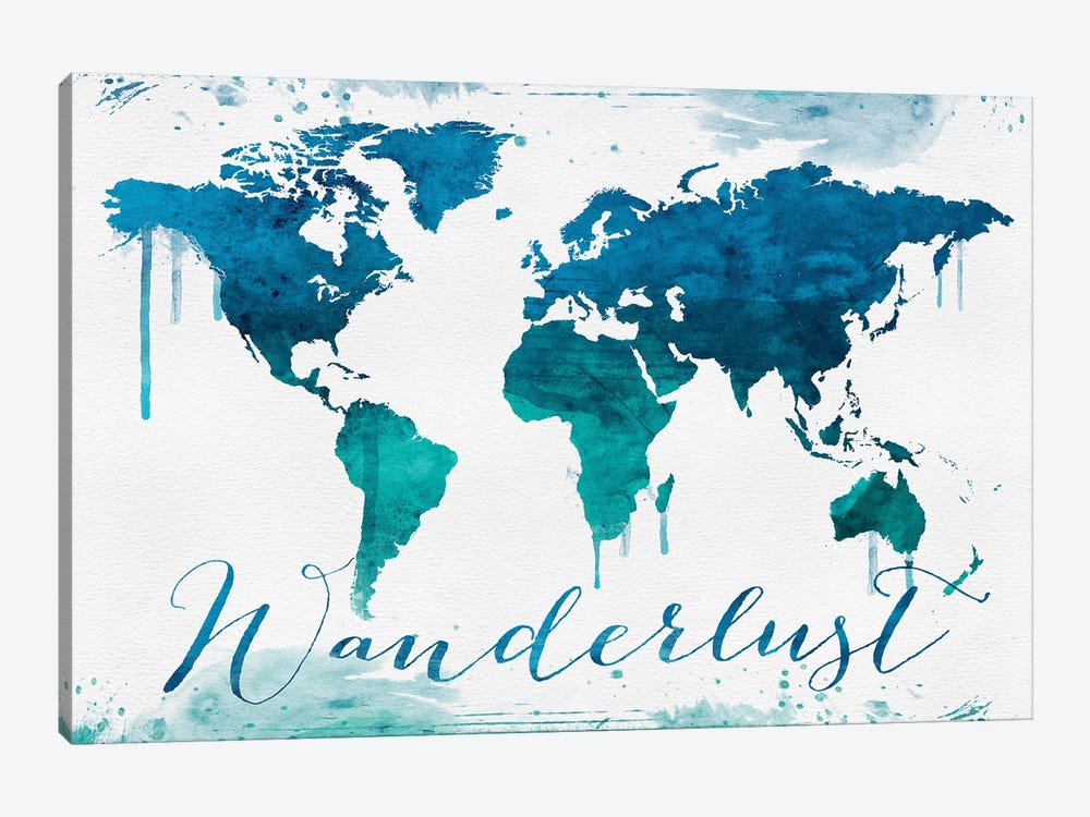 World Map Wanderlust Bluish Style by WallDecorAddict 1-piece Art Print