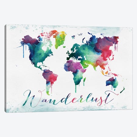 World Map Watercolor Wanderlust Canvas Print #WDA2348} by WallDecorAddict Art Print