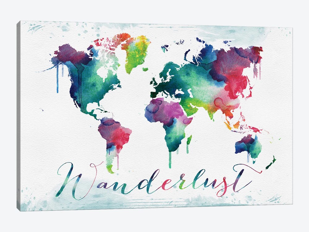 World Map Watercolor Wanderlust by WallDecorAddict 1-piece Canvas Art