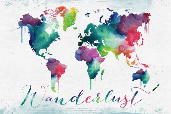 Adventure: World Map Watercolor Wanderlust by WallDecorAddict