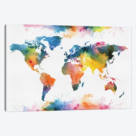 Colorful Style World Map Canvas Print #WDA2350} by WallDecorAddict Canvas Art