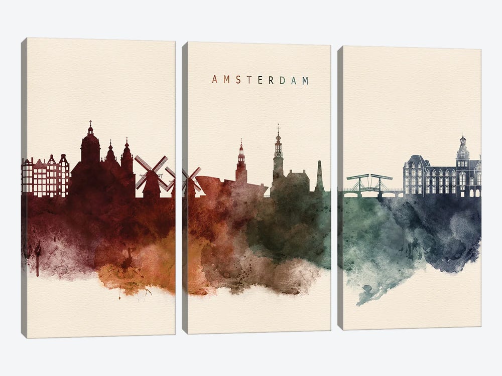 Amsterdam Skyline Desert Style by WallDecorAddict 3-piece Canvas Print