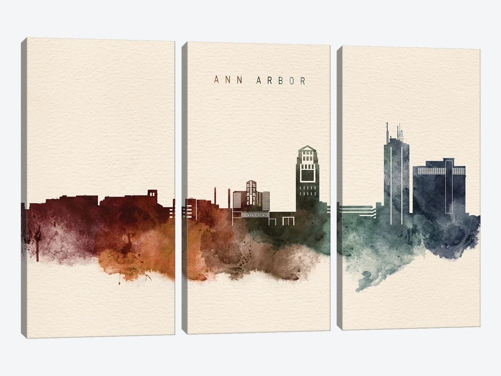 Ann Arbor Skyline Desert Style by WallDecorAddict 3-piece Canvas Art