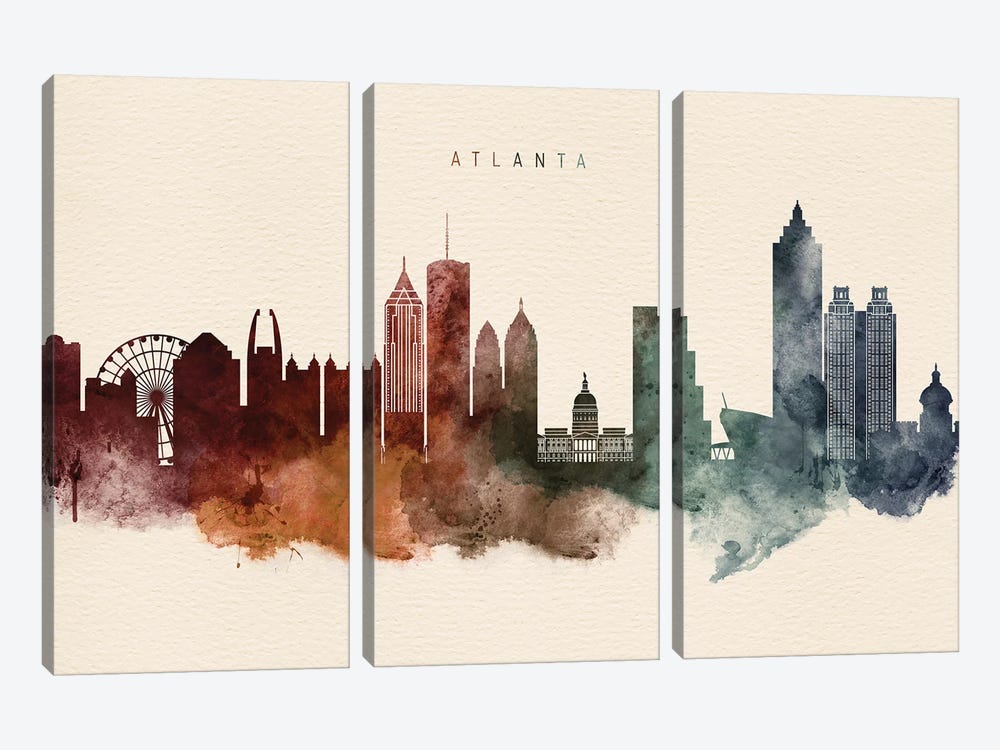 Atlanta Skyline Desert Style by WallDecorAddict 3-piece Canvas Wall Art