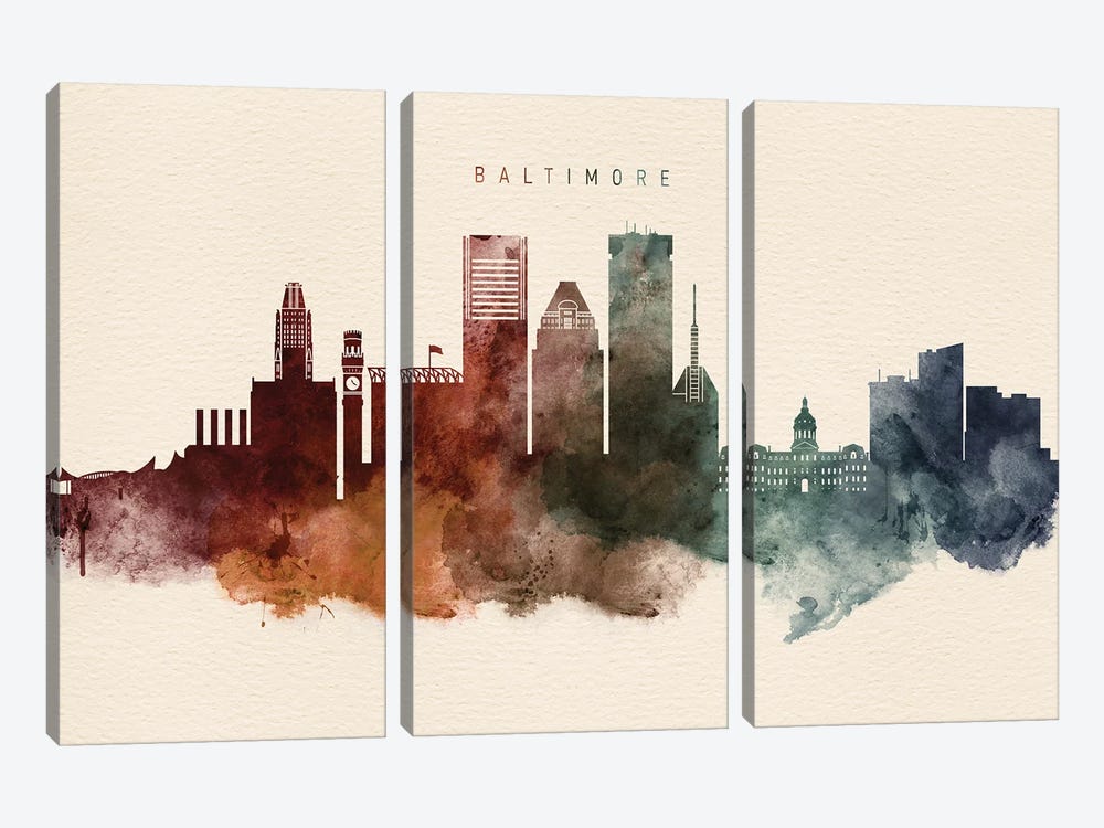 Baltimore Skyline Desert Style by WallDecorAddict 3-piece Canvas Art