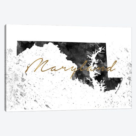 Maryland Black And White Gold Canvas Print #WDA235} by WallDecorAddict Canvas Print