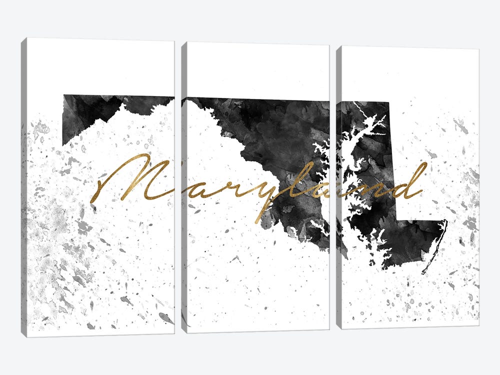 Maryland Black And White Gold by WallDecorAddict 3-piece Canvas Wall Art