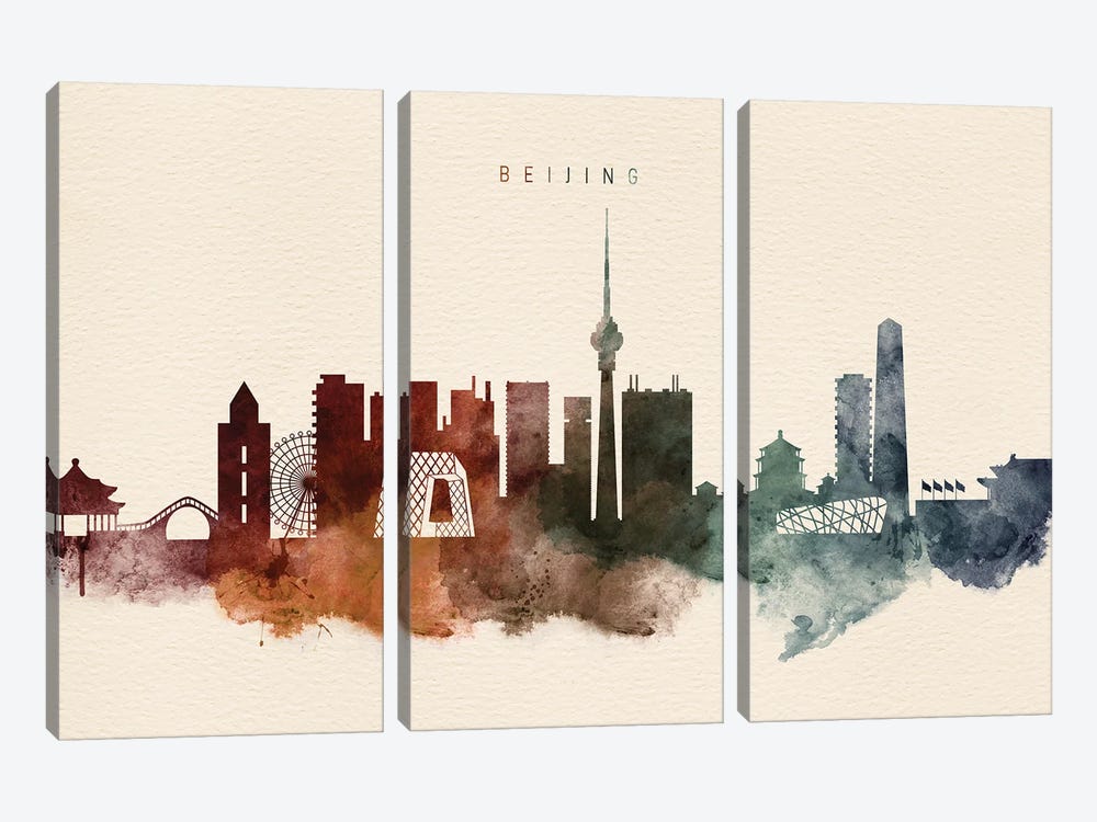 Beijing Skyline Desert Style by WallDecorAddict 3-piece Canvas Art Print