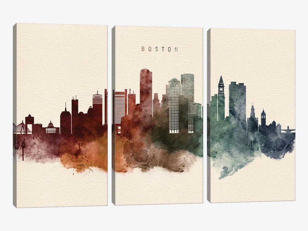Boston Skyline Desert Style by WallDecorAddict 3-piece Canvas Wall Art