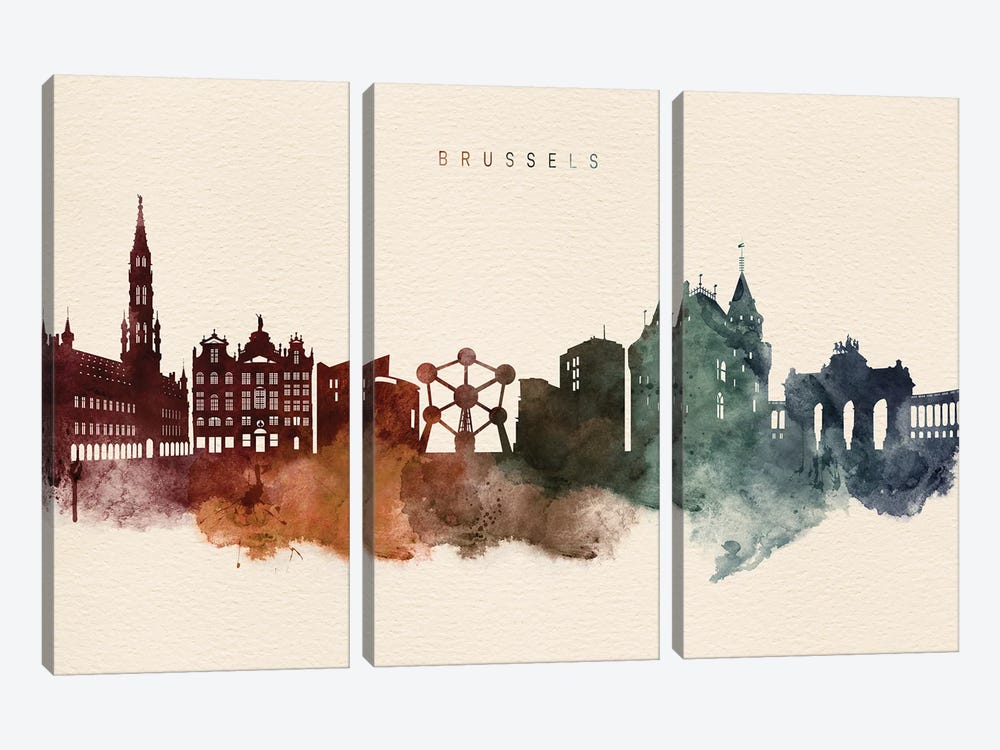 Brussels Skyline Desert Style by WallDecorAddict 3-piece Canvas Art Print