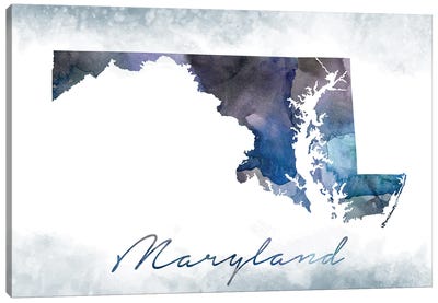 Maryland State Bluish Canvas Art Print - Large Map Art