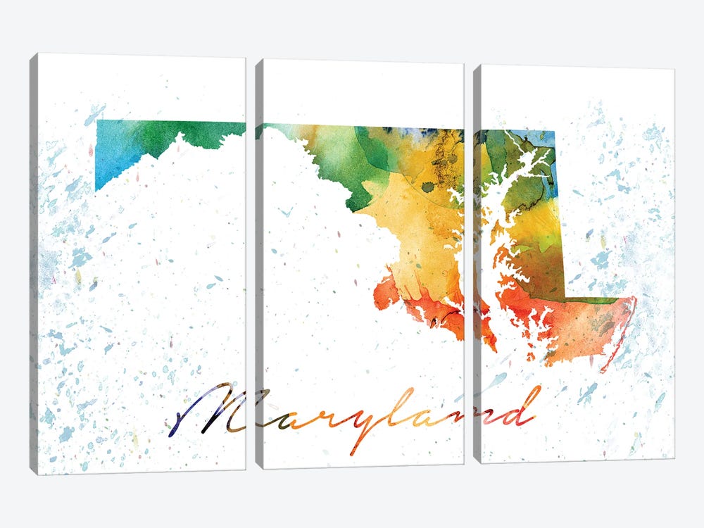 Maryland State Colorful by WallDecorAddict 3-piece Canvas Art