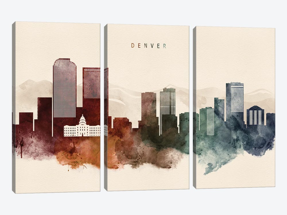 Denver Desert Skyline by WallDecorAddict 3-piece Canvas Art Print
