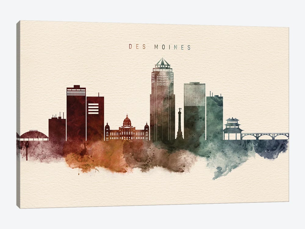 Des Moines Skyline by WallDecorAddict 1-piece Canvas Wall Art