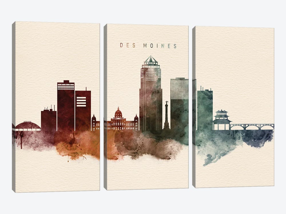 Des Moines Skyline by WallDecorAddict 3-piece Canvas Art