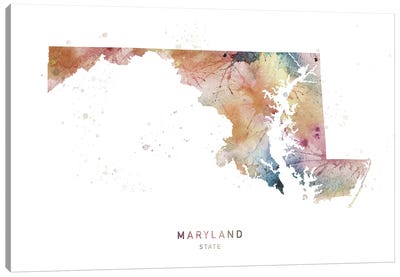 Maryland Watercolor State Map Canvas Art Print - Maryland Art