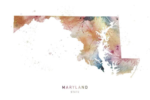 WallDecorAddict: Maryland Watercolor State Map by WallDecorAddict