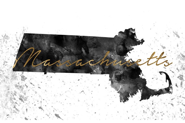 Massachusetts Black And White Gold by WallDecorAddict wall art