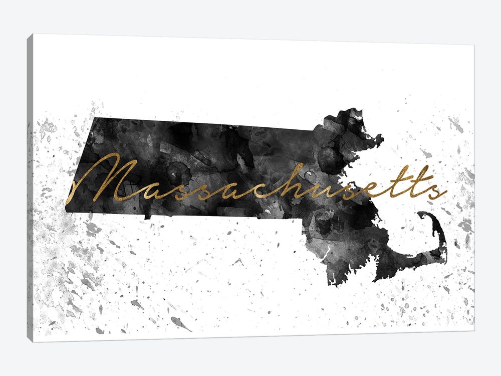 Massachusetts Black And White Gold by WallDecorAddict 1-piece Canvas Wall Art