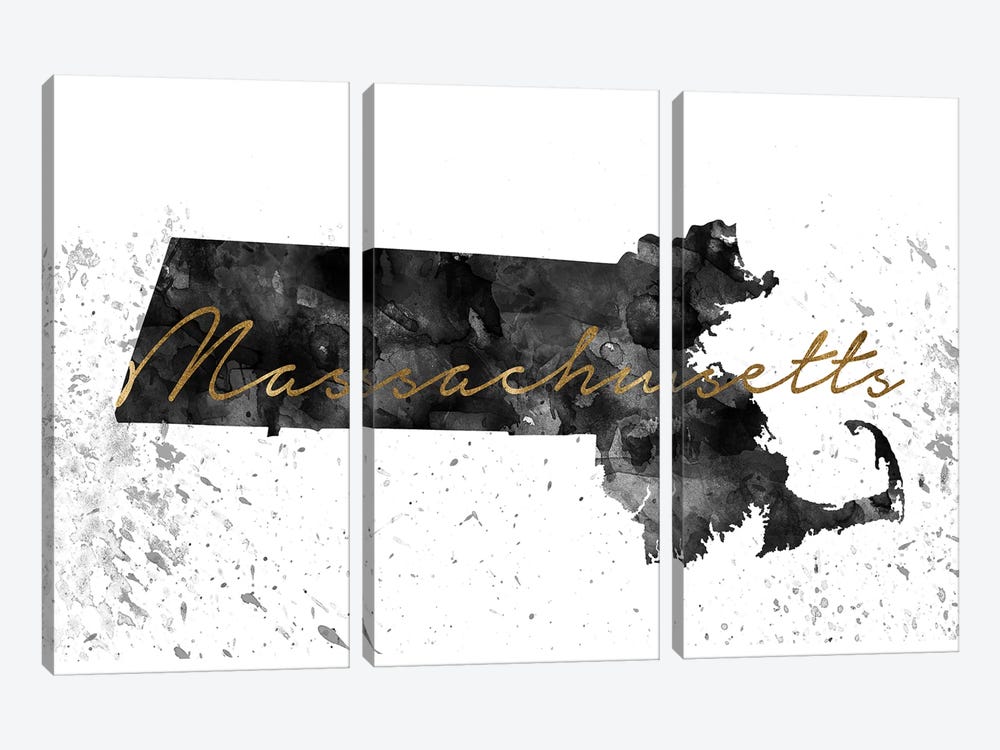 Massachusetts Black And White Gold by WallDecorAddict 3-piece Canvas Artwork