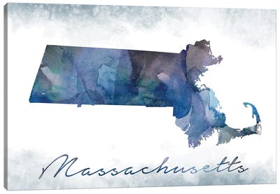 Massachusetts State Bluish Canvas Art Print - State Maps