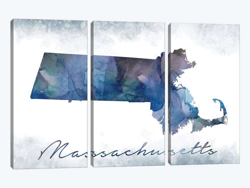 Massachusetts State Bluish by WallDecorAddict 3-piece Canvas Art Print