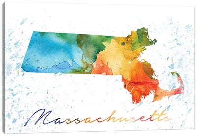 Massachusetts State Colorful Canvas Art Print - State Maps