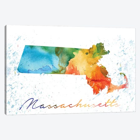 Massachusetts State Colorful Canvas Print #WDA242} by WallDecorAddict Canvas Print