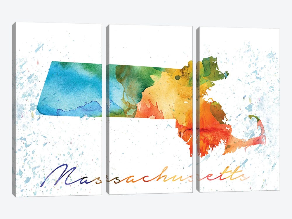 Massachusetts State Colorful by WallDecorAddict 3-piece Canvas Artwork