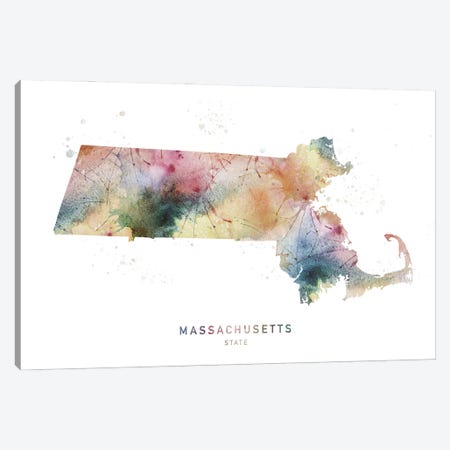Massachusetts Watercolor State Map Canvas Print #WDA243} by WallDecorAddict Art Print