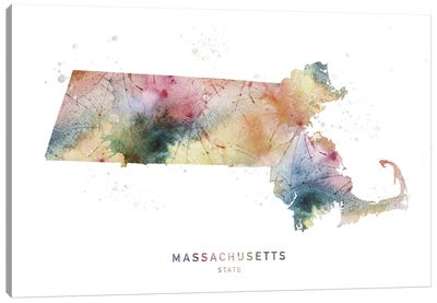 Massachusetts Watercolor State Map Canvas Art Print - State Maps