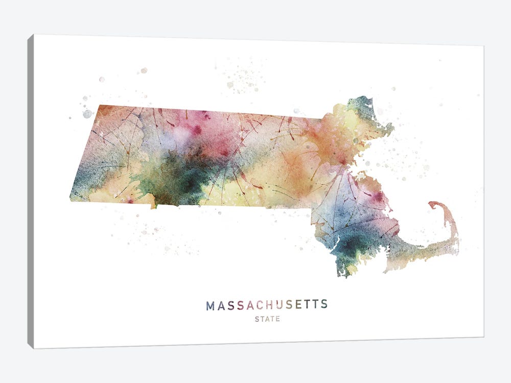Massachusetts Watercolor State Map by WallDecorAddict 1-piece Art Print