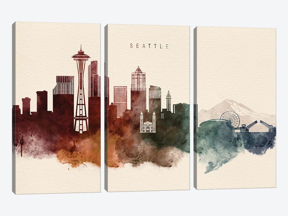 Seattle Desert Skyline by WallDecorAddict 3-piece Canvas Print