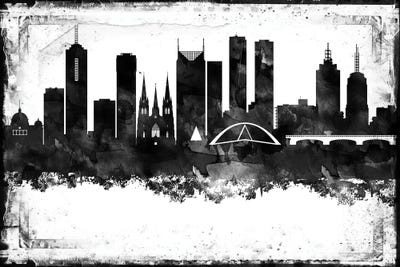 Melbourne Black And White Framed Skylines by WallDecorAddict art print