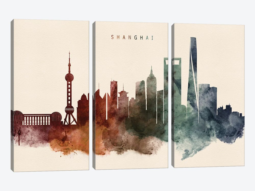 Shanghai Desert Skyline by WallDecorAddict 3-piece Canvas Art