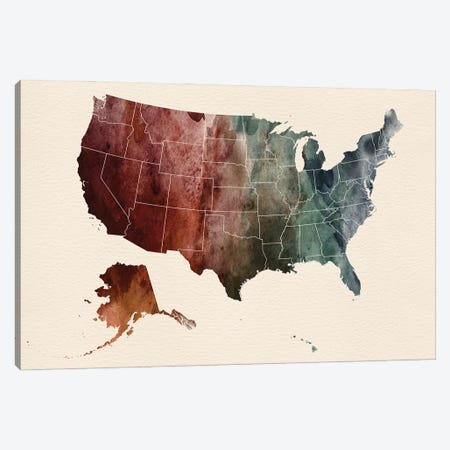 USA Map Art Canvas Print #WDA2456} by WallDecorAddict Canvas Artwork