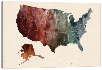 USA Map Art Canvas Art Print - USA Maps