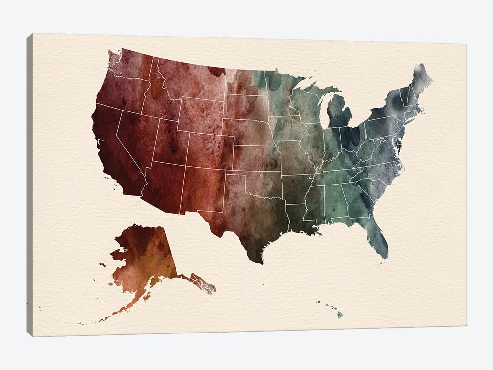 USA Map Art by WallDecorAddict 1-piece Canvas Art