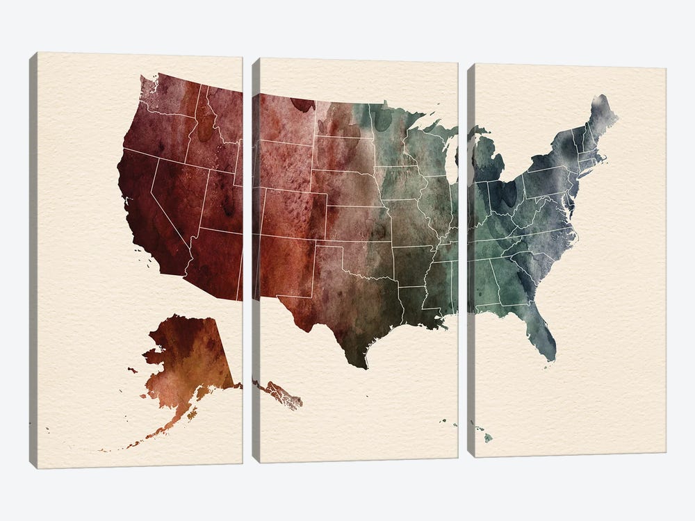 USA Map Art by WallDecorAddict 3-piece Canvas Wall Art