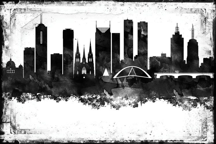 Melbourne Black And White Framed Skylines