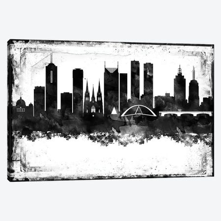 Melbourne Black And White Framed Skylines Canvas Print #WDA245} by WallDecorAddict Canvas Wall Art