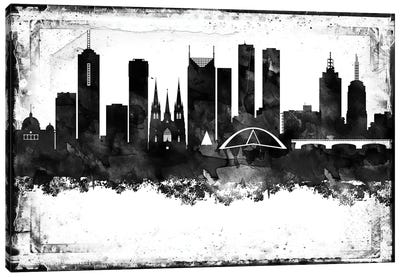 Melbourne Black And White Framed Skylines Canvas Art Print - Melbourne Art
