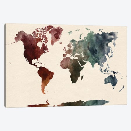 World Map Art Desert Style Canvas Print #WDA2463} by WallDecorAddict Canvas Artwork