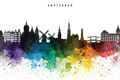 Amsterdam Rainbow Style Skyline by WallDecorAddict multi panel art