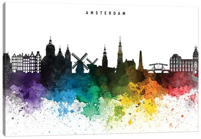 Amsterdam Rainbow Style Skyline Canvas Art Print - Netherlands Art